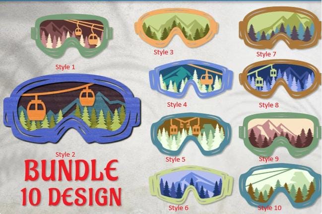 Style chart showing all 10 ski lift wall art piece designs