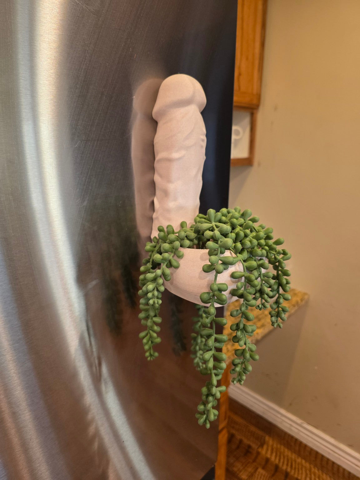 Side view of Big Girtha magnetic planter with trailing greenery