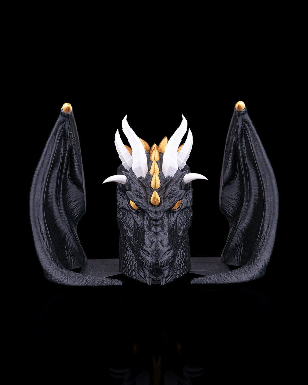 Dragonbound dragon bookends front view dark finish