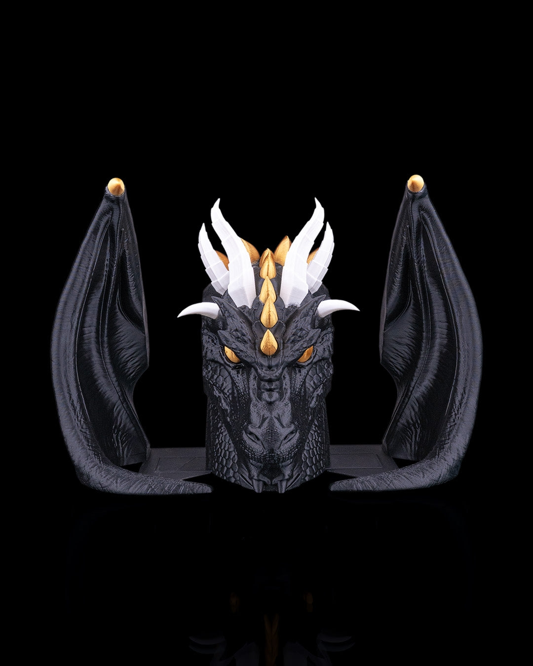 Dragonbound dragon bookends front view dark finish