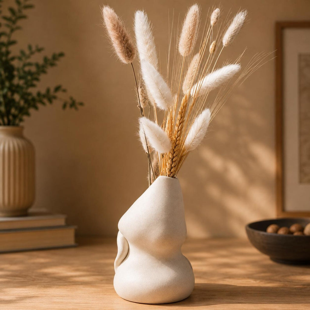 Embrace vase with dried florals, opposite side view