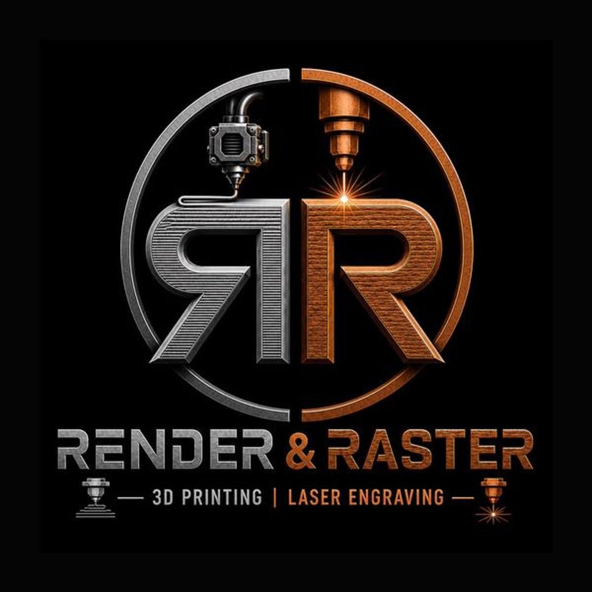 Render & Raster 3D printing and laser engraving logo