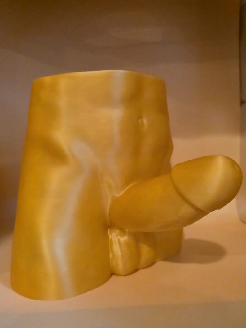 Gold Good Morning Wood novelty planter, side view