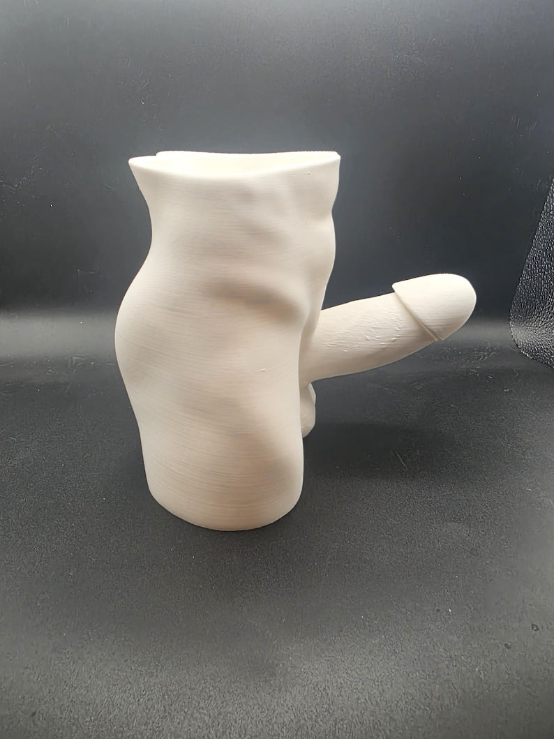 White Good Morning Wood planter, side view