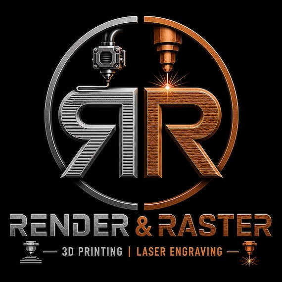 Render & Raster 3D printing and laser engraving logo