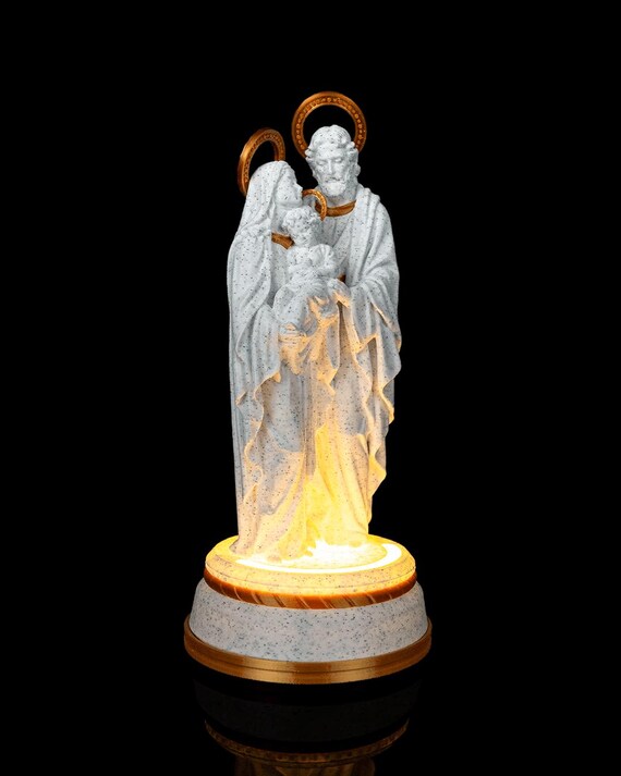Holy Family statue in marble and gold finish