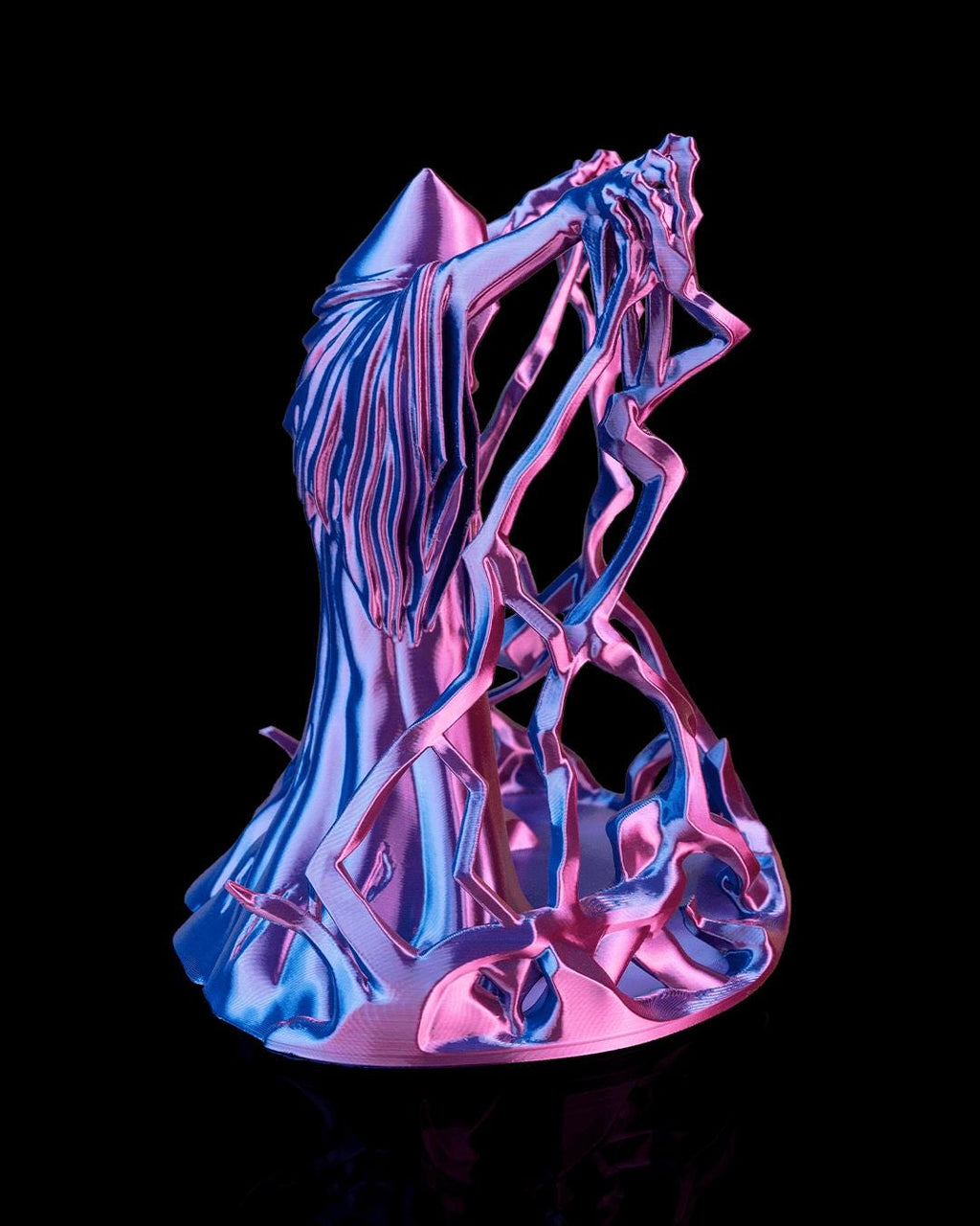 Behold the Wizard dice tower in blue and pink, side view