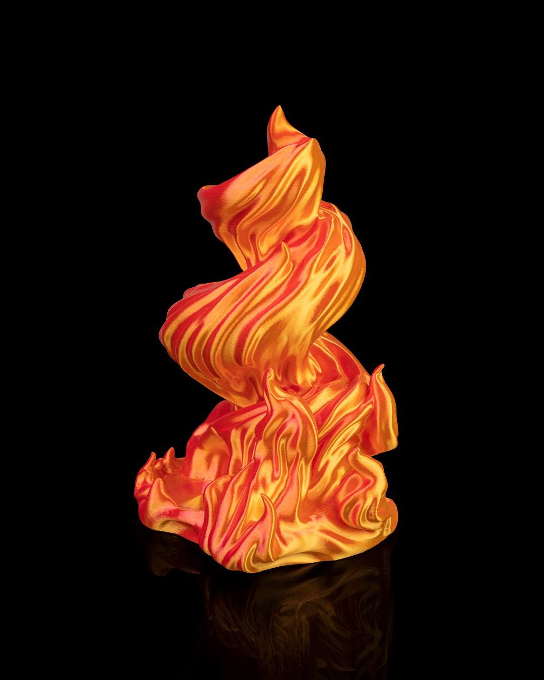Burning Roll flame dice tower in orange and gold, side view