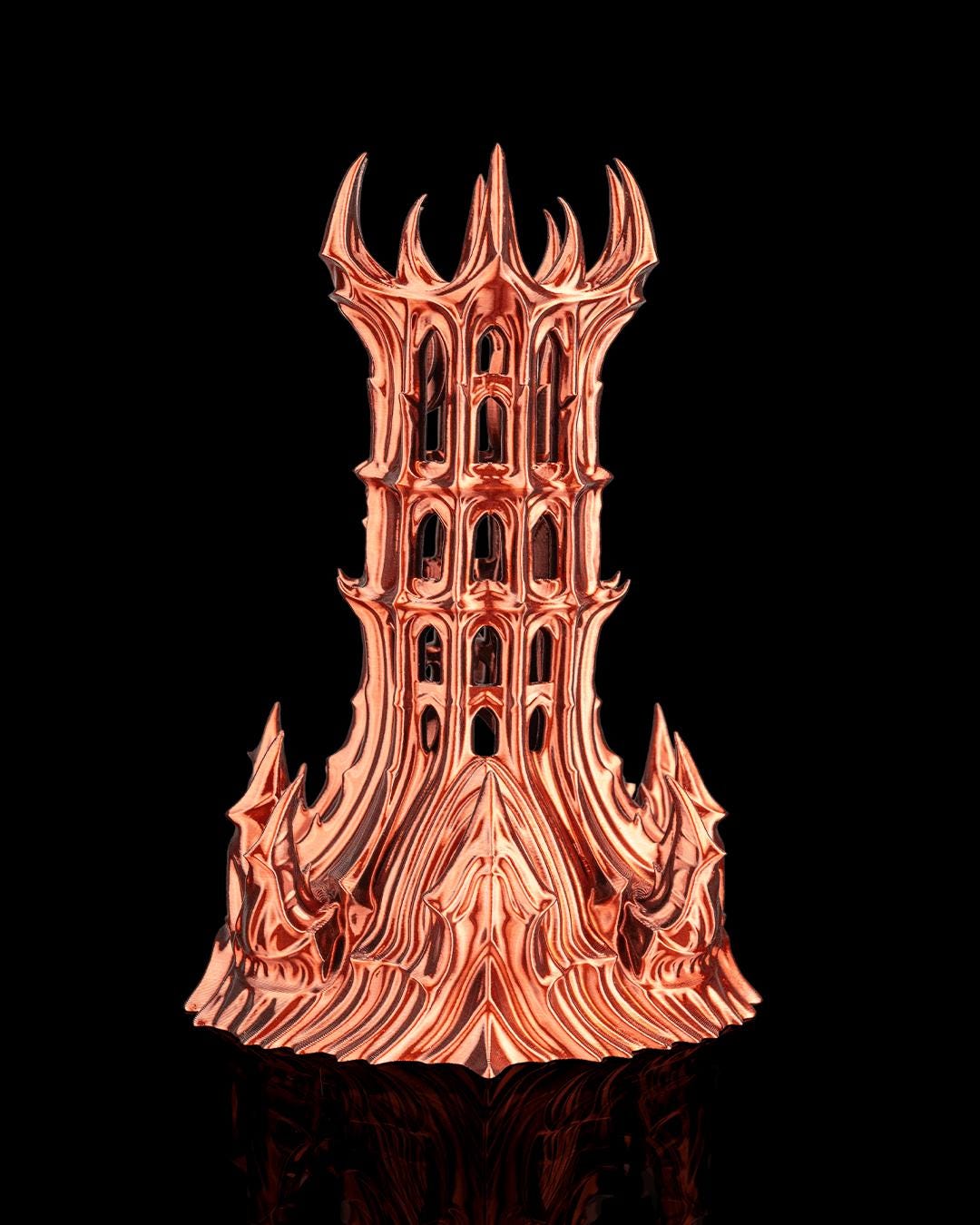 Obsidian Citadel dice tower in copper, front view