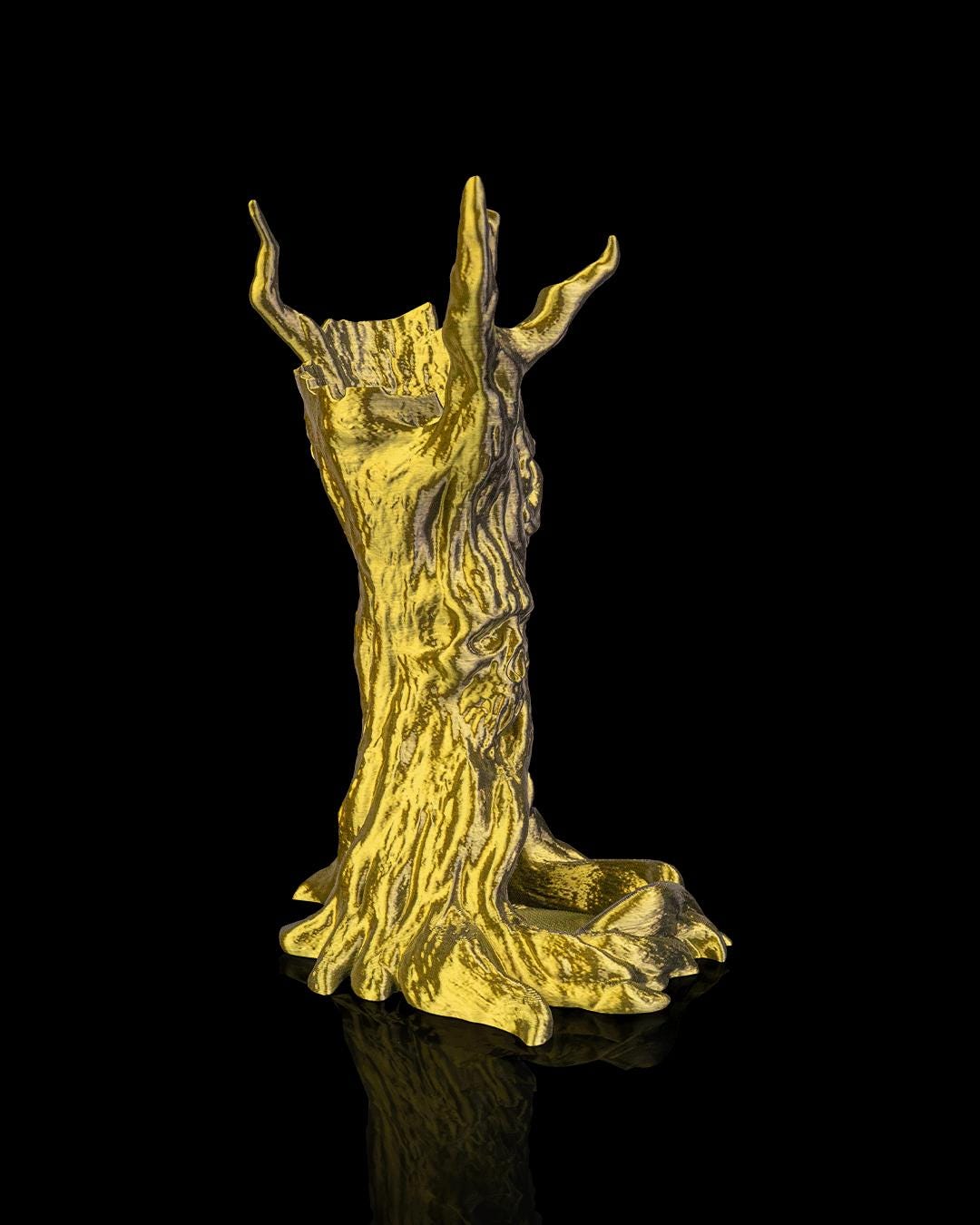 The Dreadwood dice tower in gold, back view