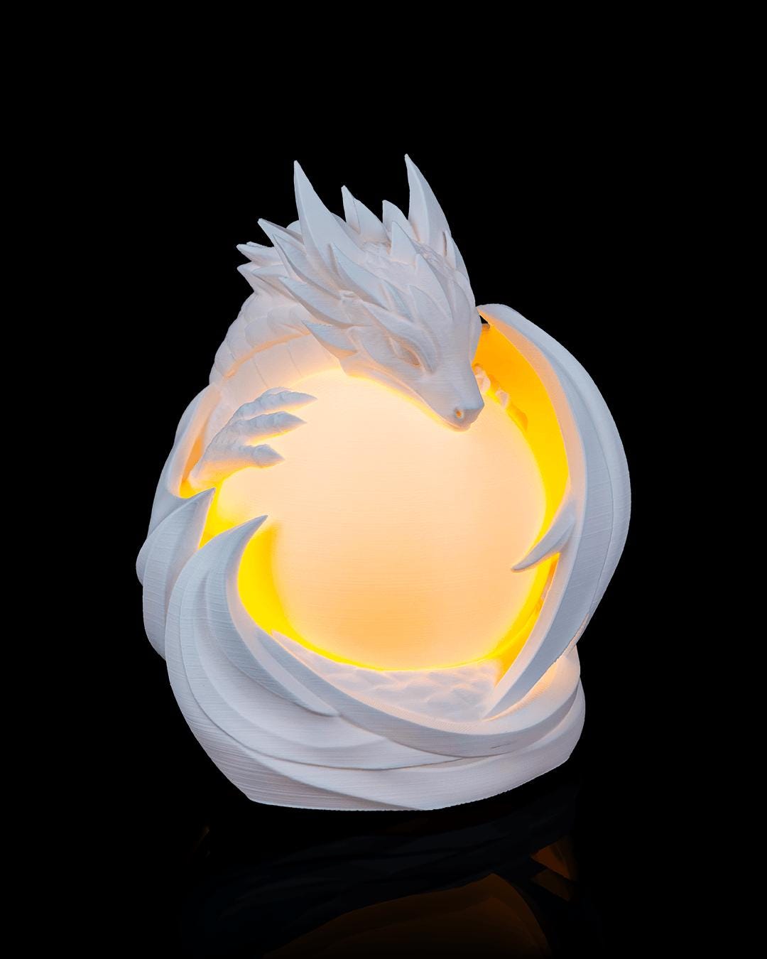 Dragon sphere lamp lit, front view