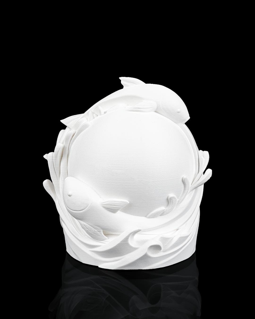 Twin fish sphere lamp unlit in white