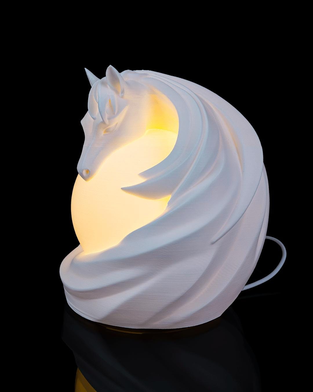Stallion sphere lamp lit, side view with power cord