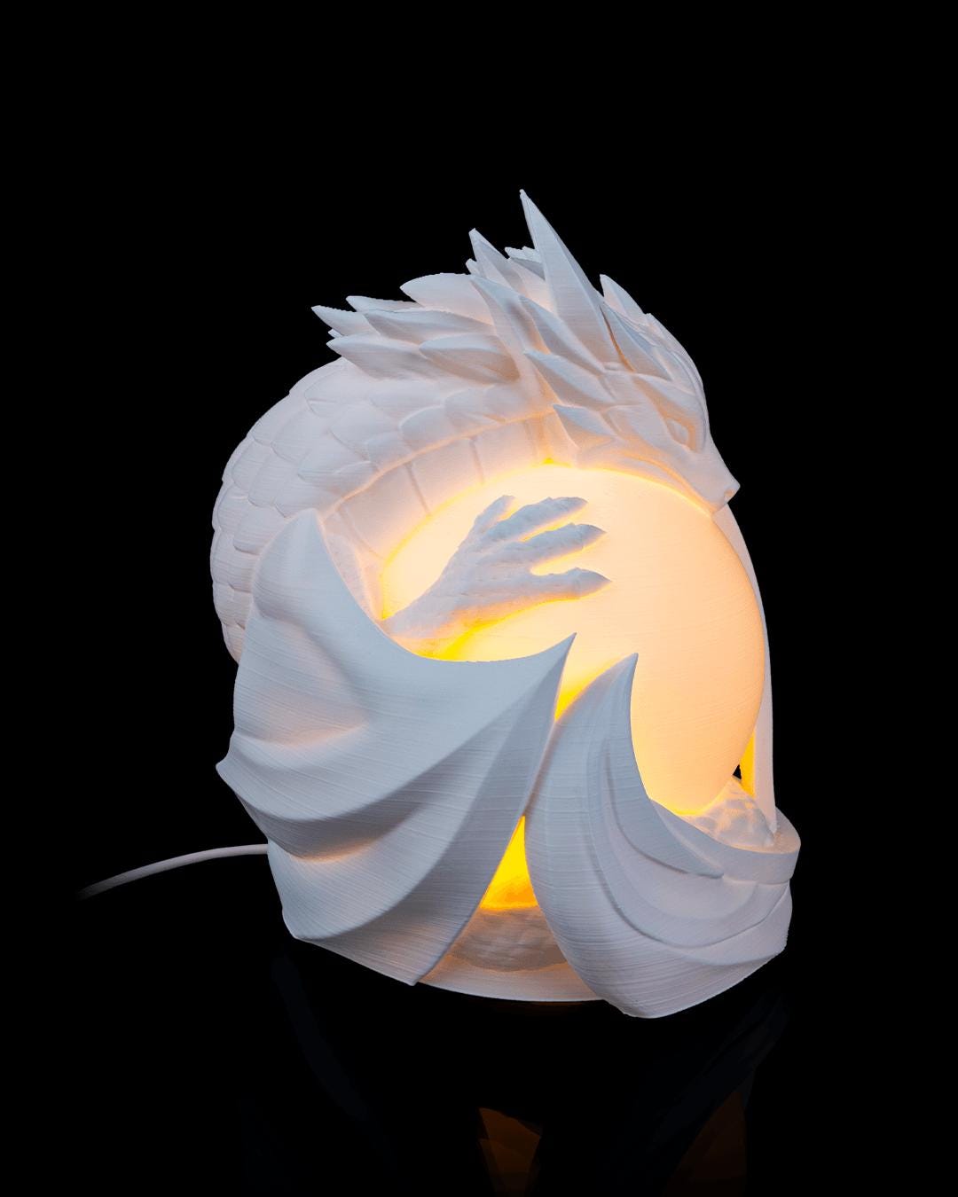 Dragon sphere lamp lit, side view
