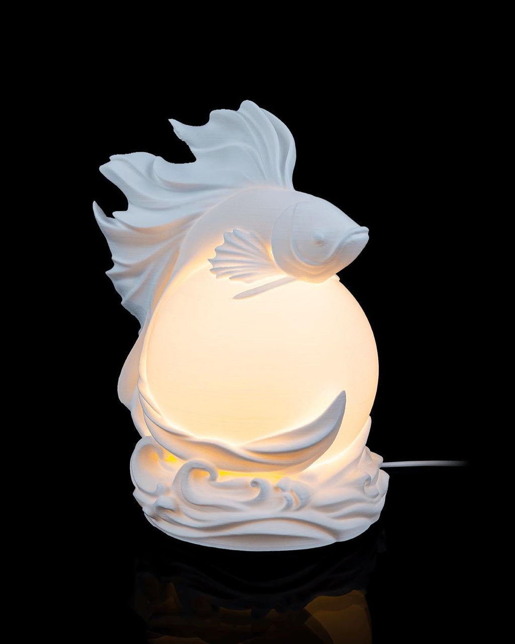 Betta fish sphere lamp lit, front view