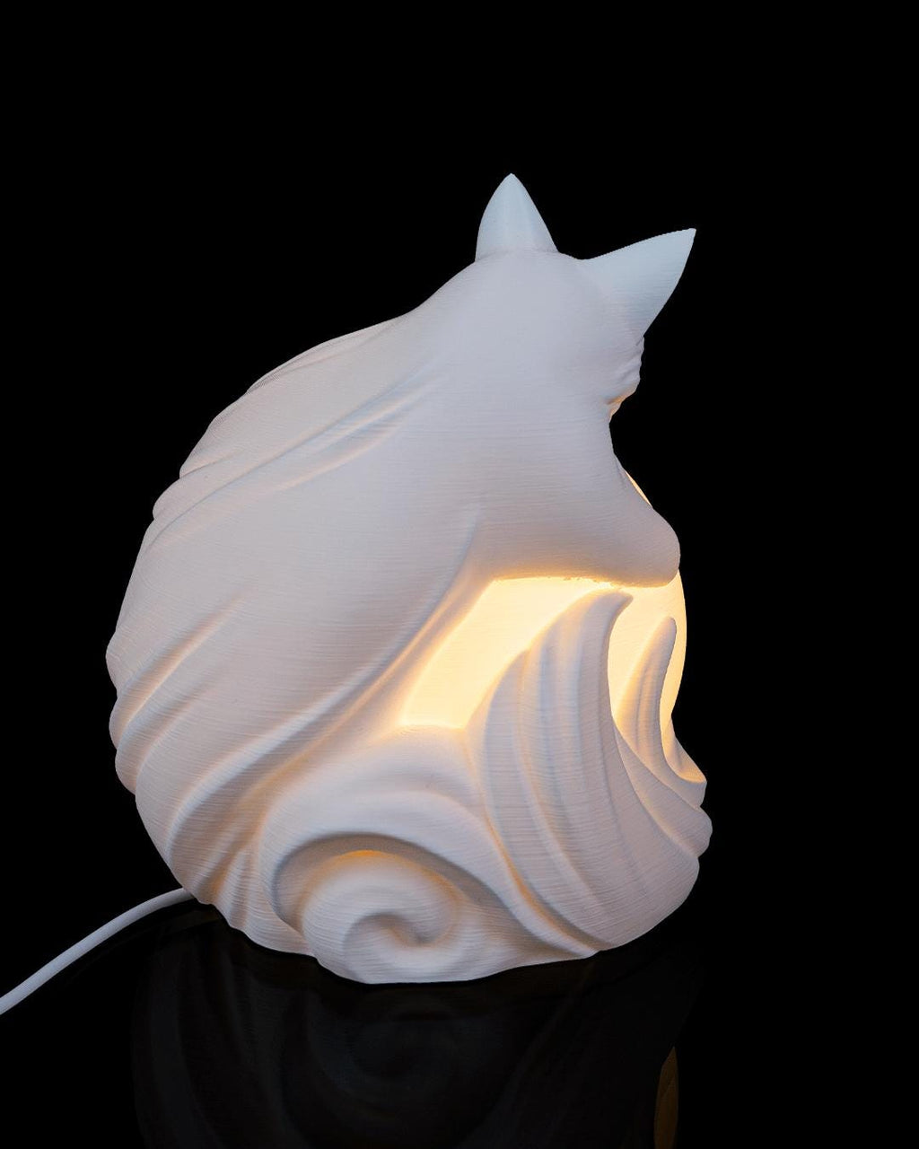 Fox sphere lamp lit, angled back view