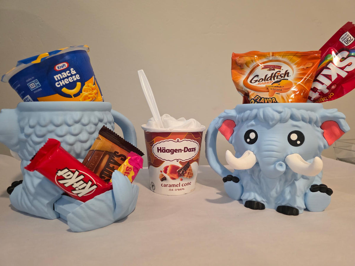 Blue-gray Mammuel snack holders with candy and ice cream, alternate shot