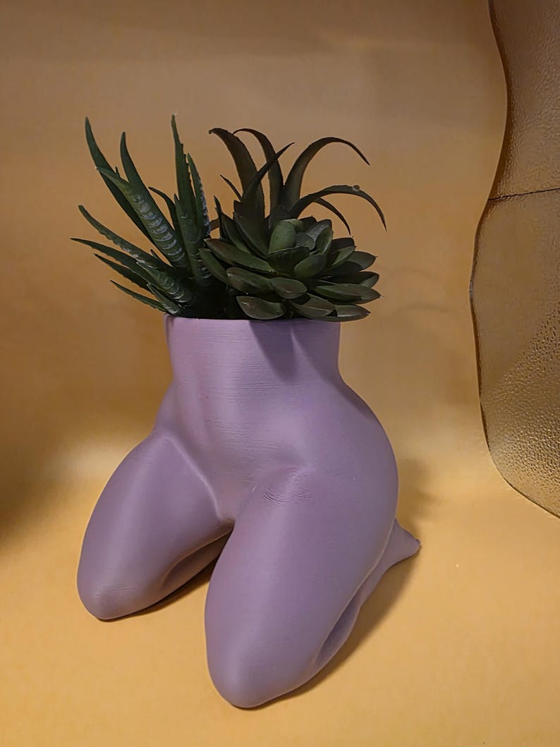 Lavender Mrs. Gray planter with spiky succulents, front view
