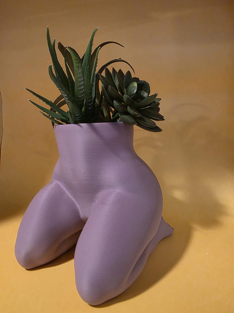 Lavender Mrs. Gray planter with succulents, side view