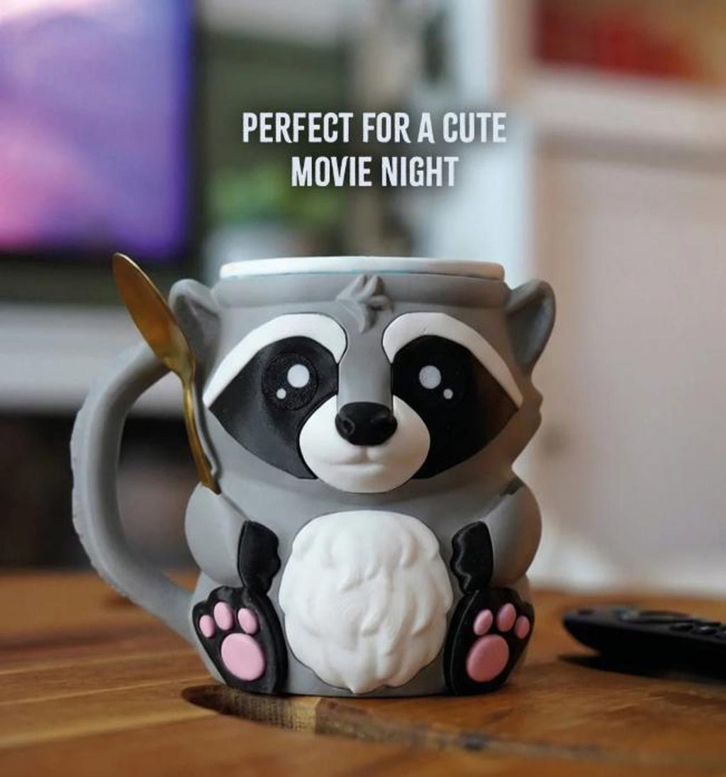 Rocky the Raccoon holder with a spoon on a movie-night table