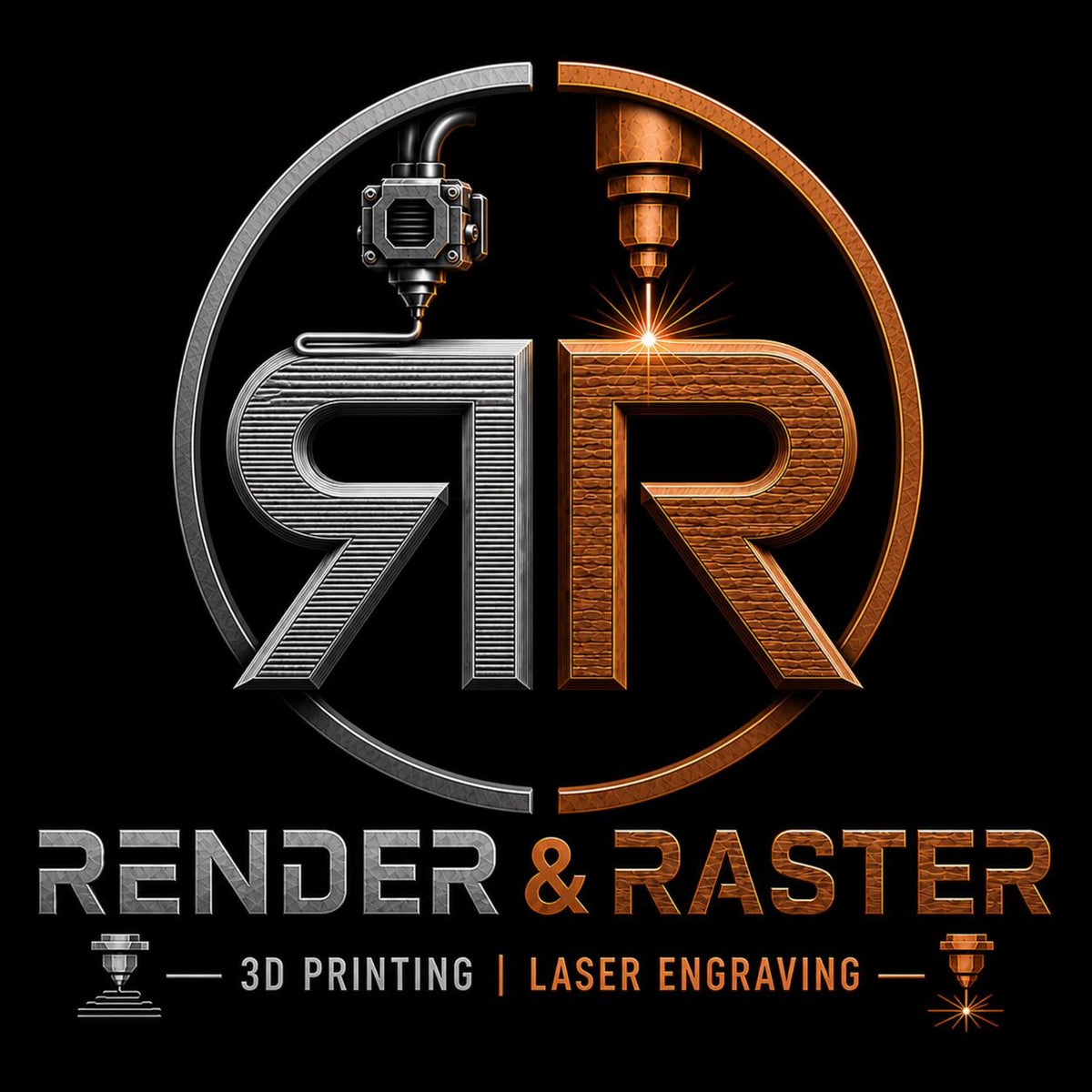 Render & Raster 3D printing and laser engraving logo
