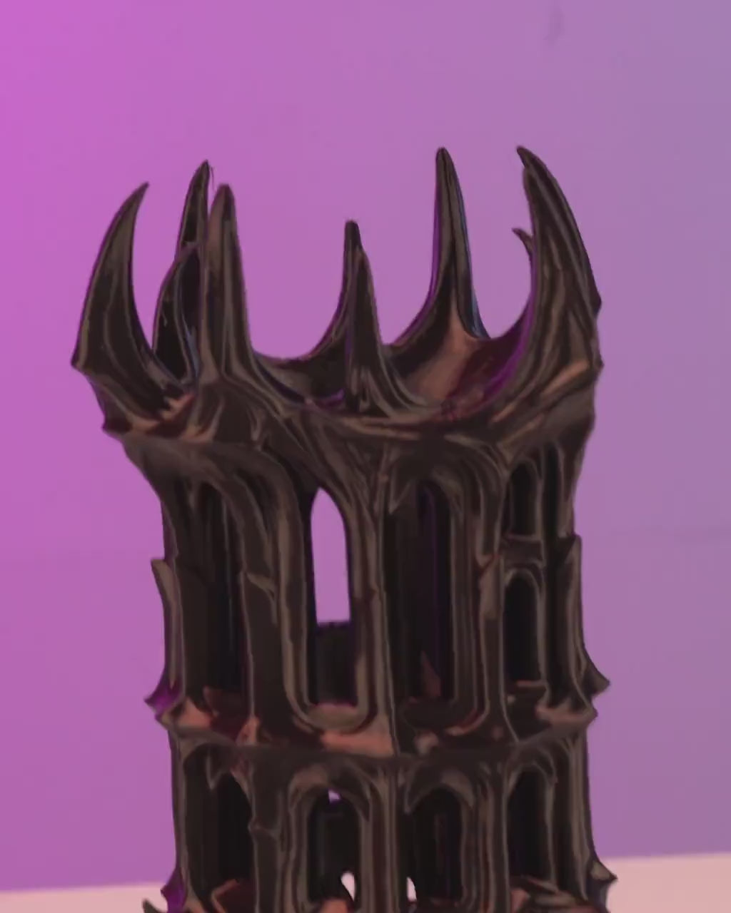Obsidian Citadel dice tower video: dice dropping through the gothic tower