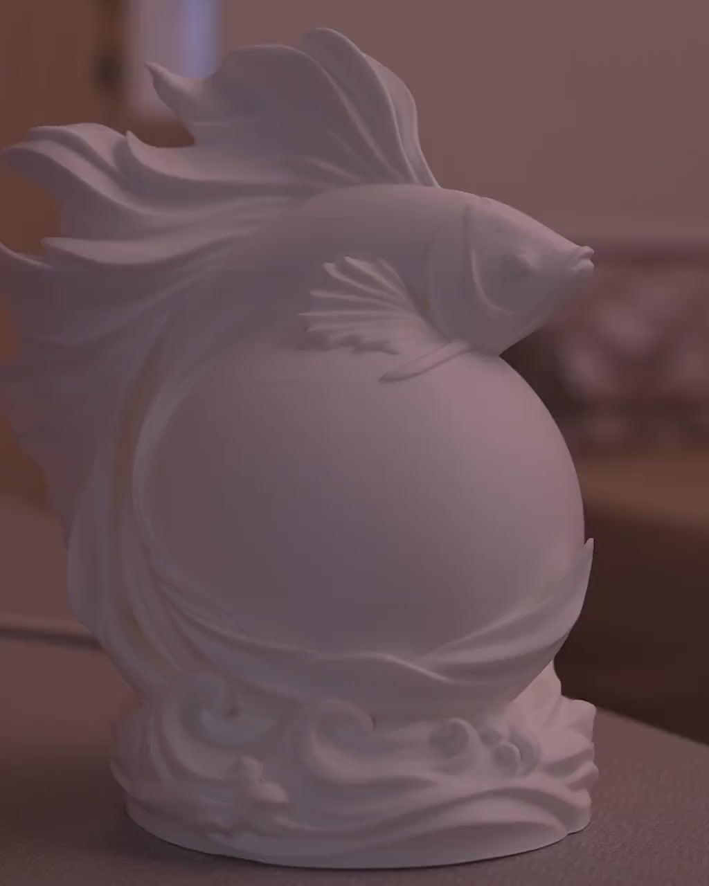 Betta fish sphere lamp video showing the lamp lit