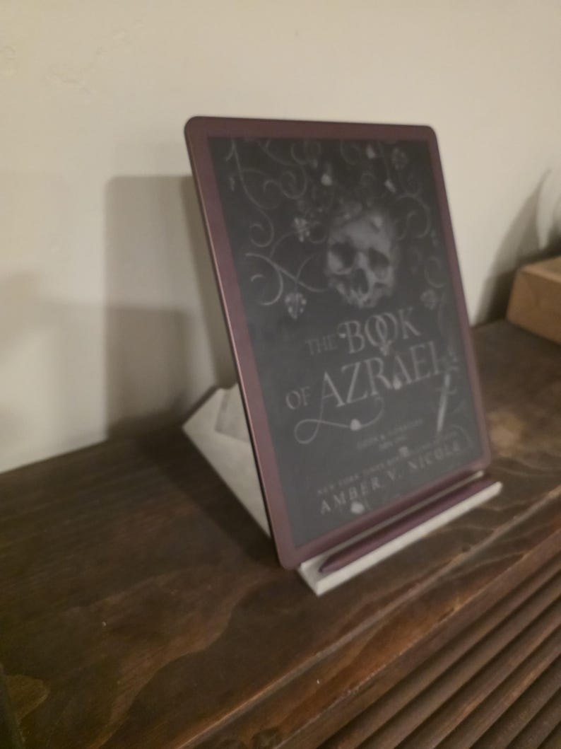 Tablet in portrait on a ReadRest stand, straight-on view