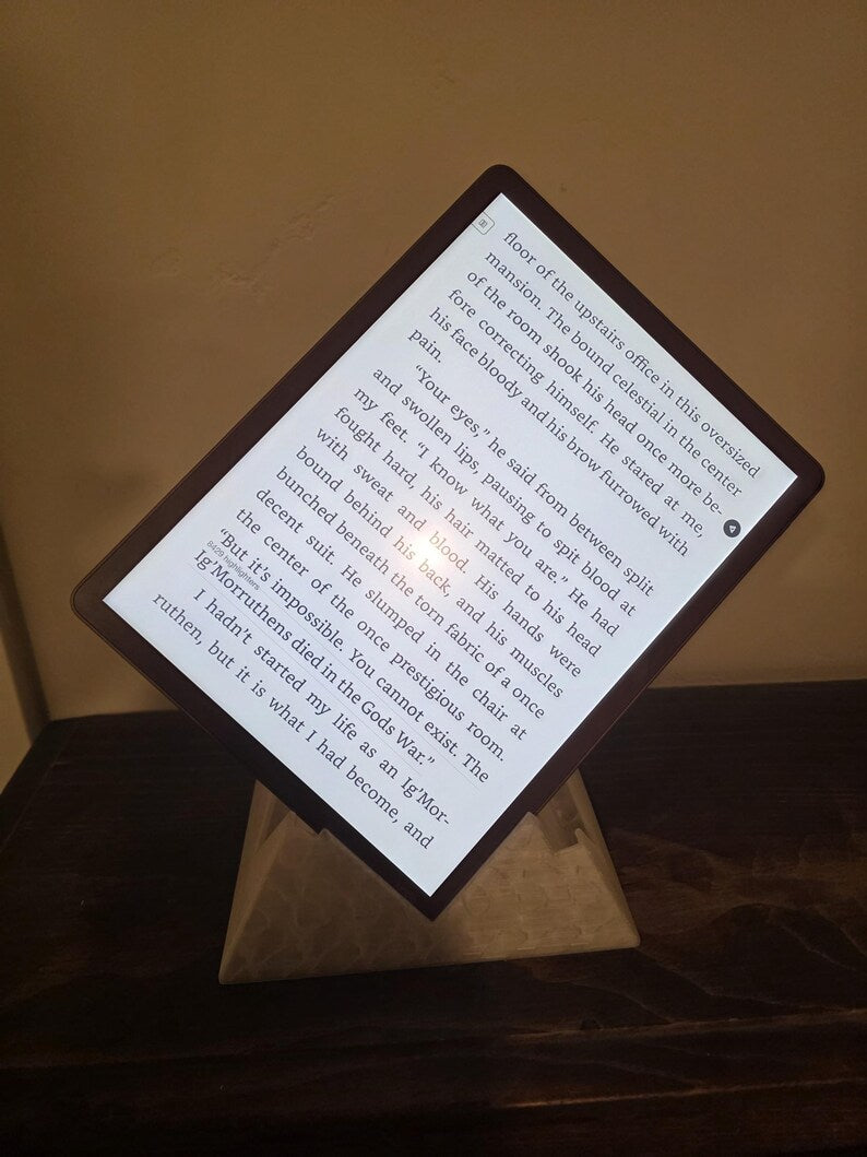 Tablet angled diagonally on a ReadRest stand