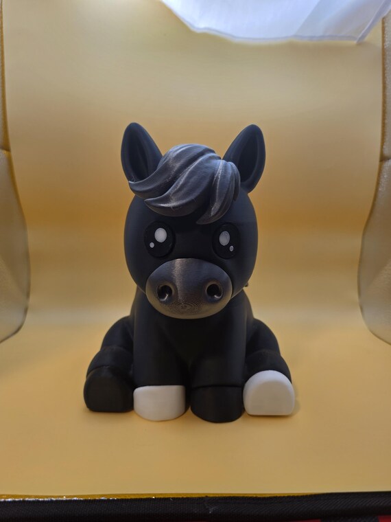 Black Rylee horse with gray mane and white hooves, front view