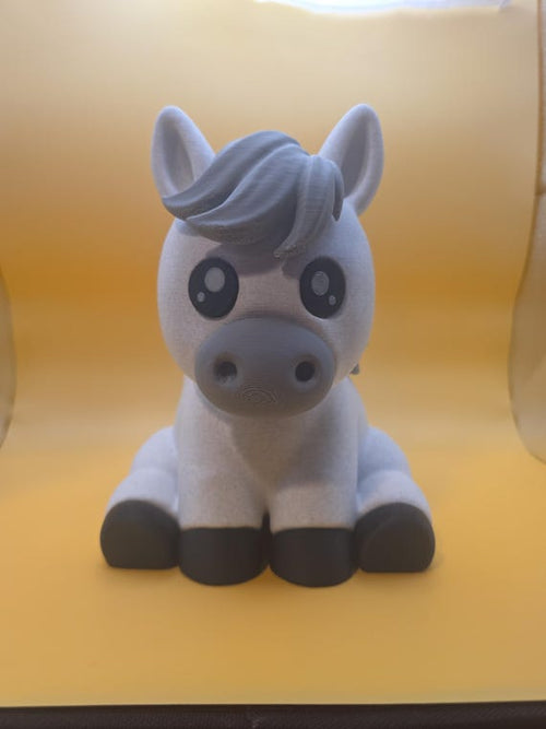 Front view of white Rylee horse pen holder with gray mane
