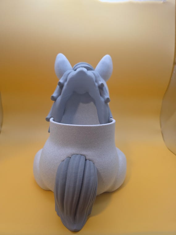Back view of white Rylee horse pen holder showing the cup and tail
