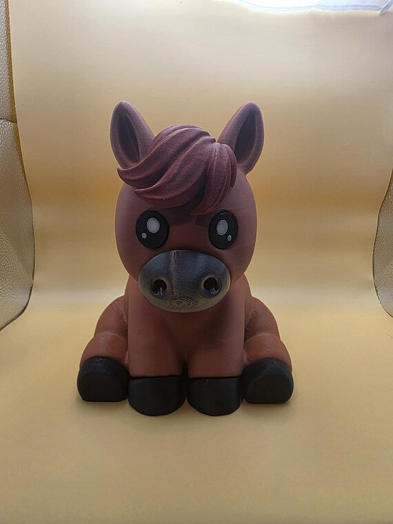 Front view of brown Rylee horse pen holder with dark mane