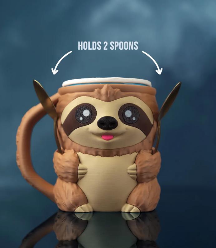 Sammy the Sloth holding two spoons, front view