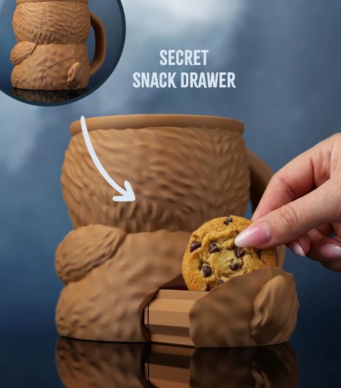 Back of Sammy the Sloth holder with the secret snack drawer open