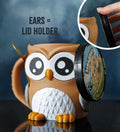 Brown and white owl ice cream holder storing the pint lid in its ears