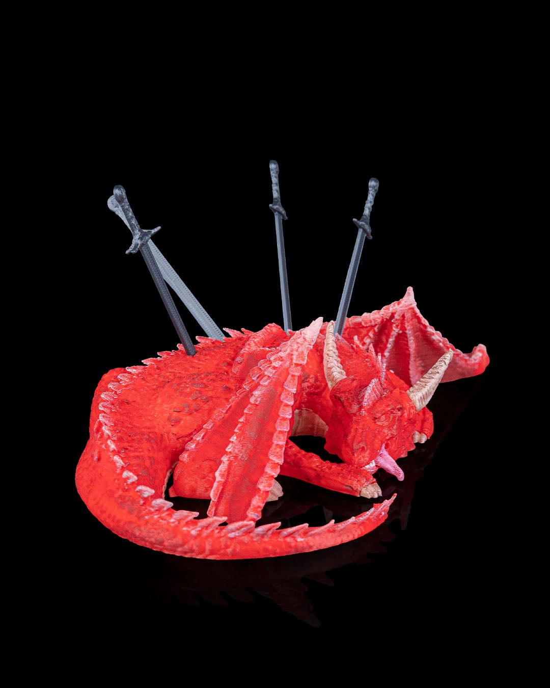 Dragon bookmark holder alternate angle with sword bookmarks inserted