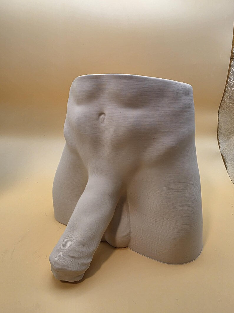 Light gray Uncircumcised Monster Dong planter, three-quarter view